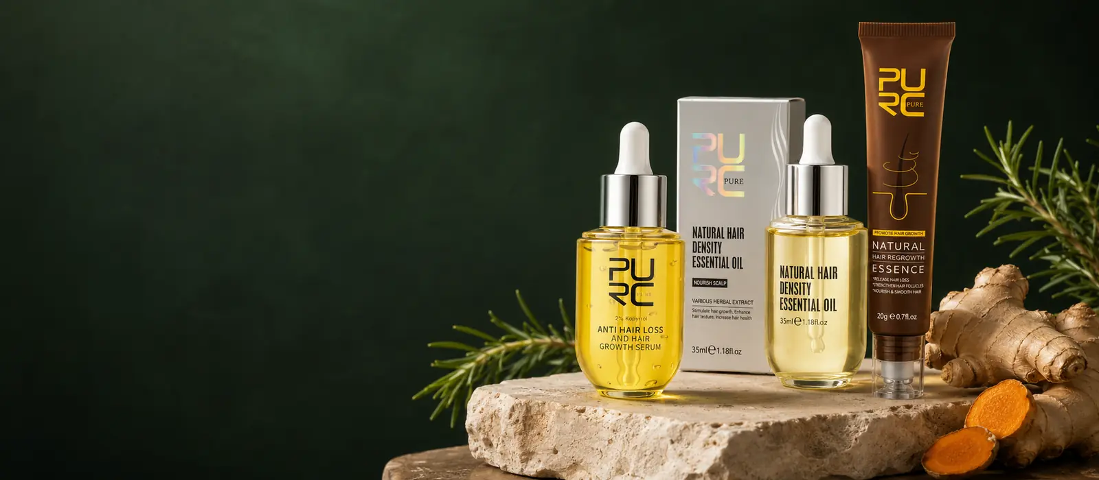 PURC hair fall care routine with targeted scalp and root care products