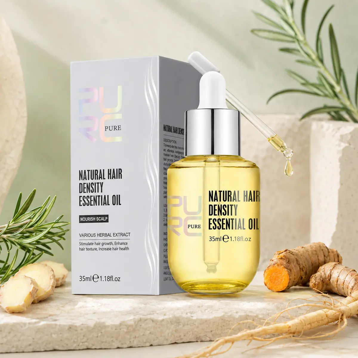 PURC hair density oil with rosemary ginger ginseng and turmeric