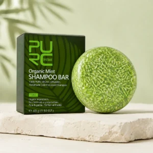 Green PURC shampoo bar with natural mint hair care formula