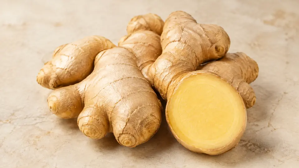 Fresh ginger root used in botanical hair care routines