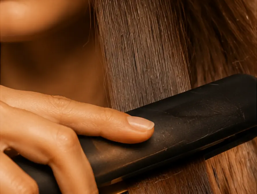 Heat styling on dry and frizzy hair