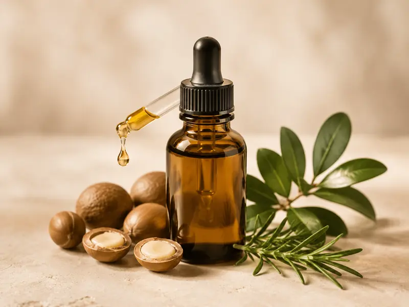 Amber hair oil bottle with botanicals for a PURCPure hair oil guide