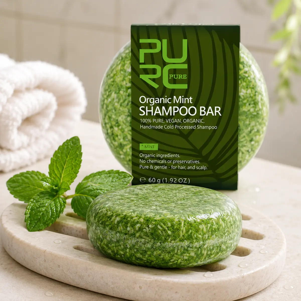 PURC Mint Shampoo Bar close up product view