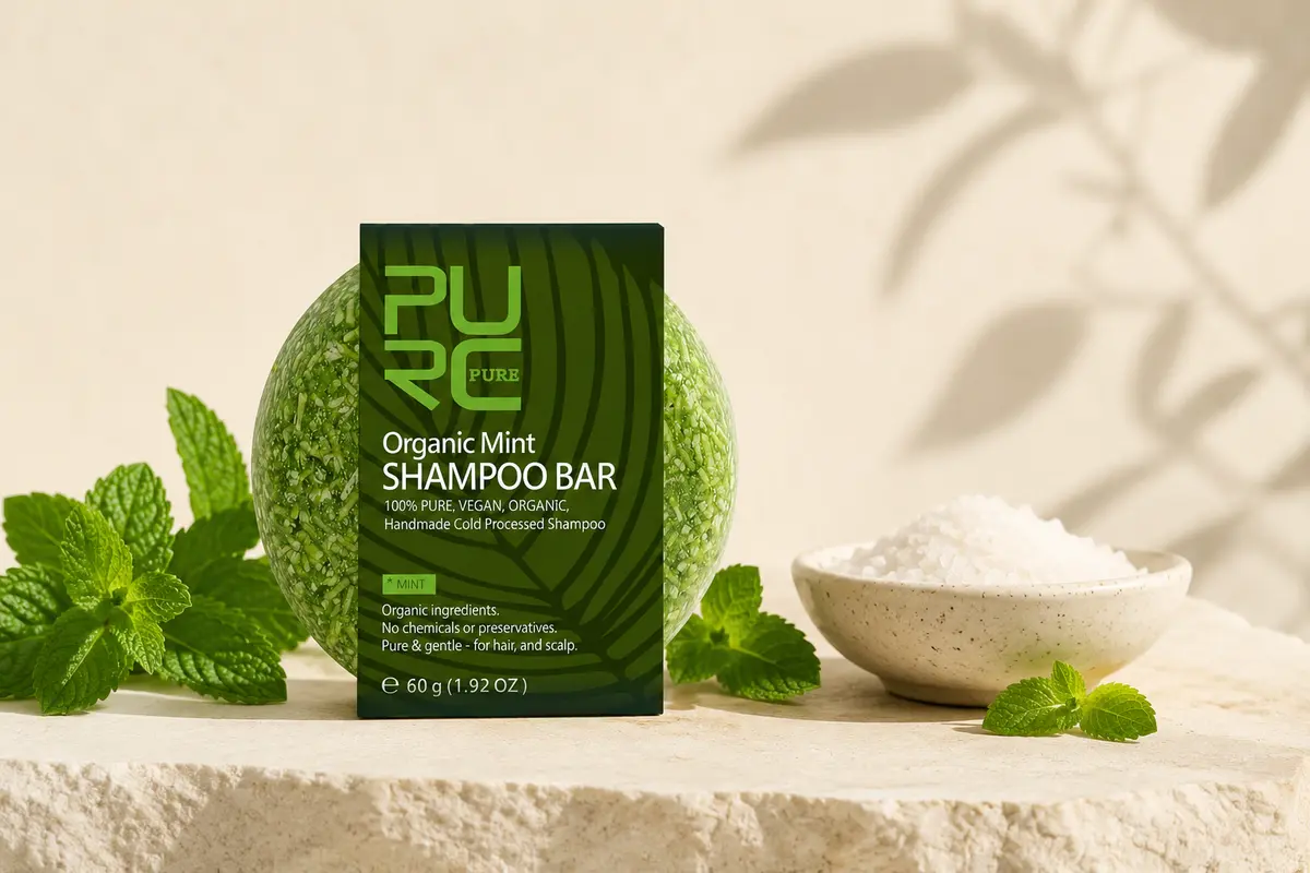 PURC Organic Mint Shampoo Bar with fresh mint and sea salt