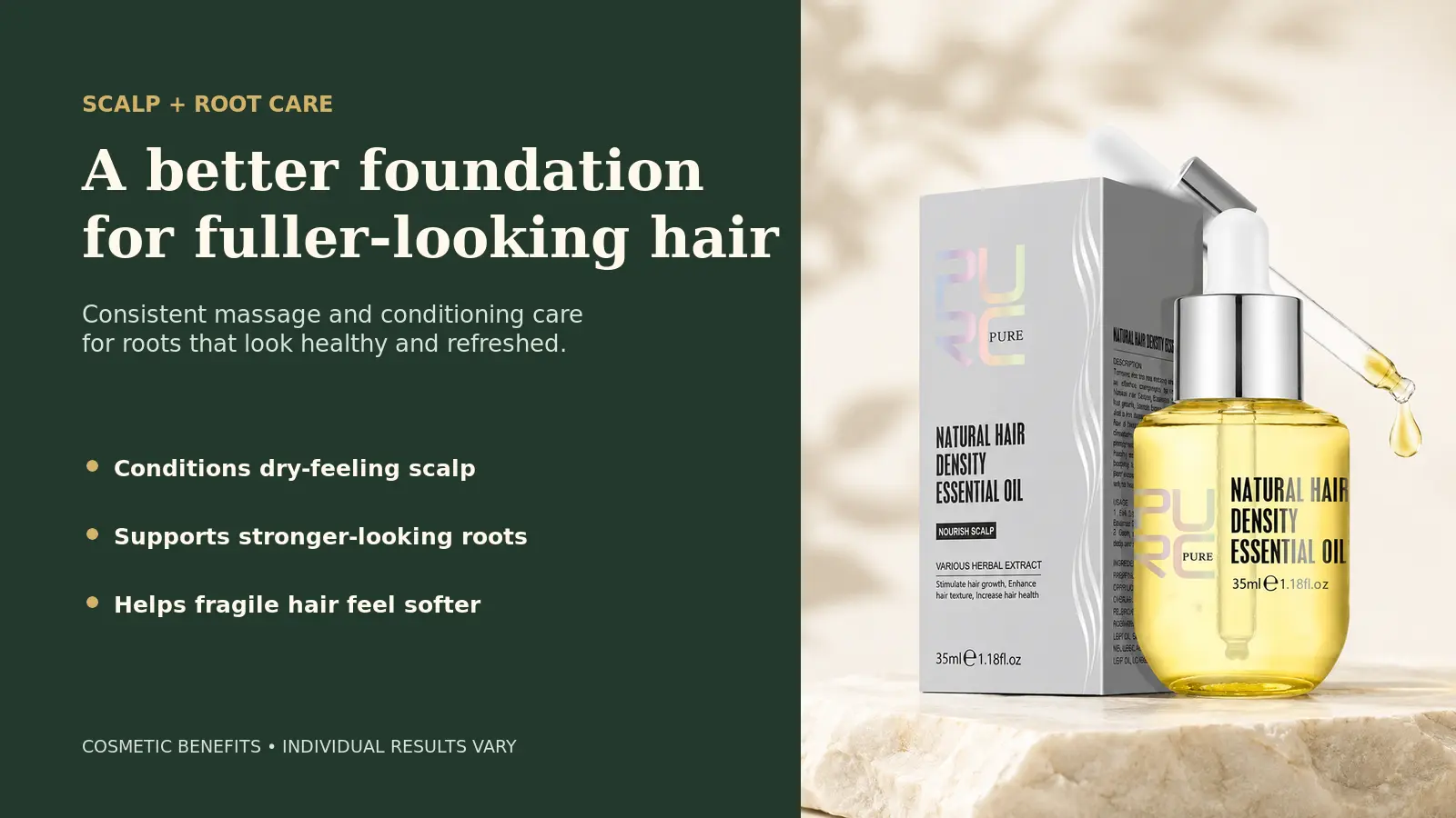 Benefits of PURC hair density oil for scalp and fuller-looking hair