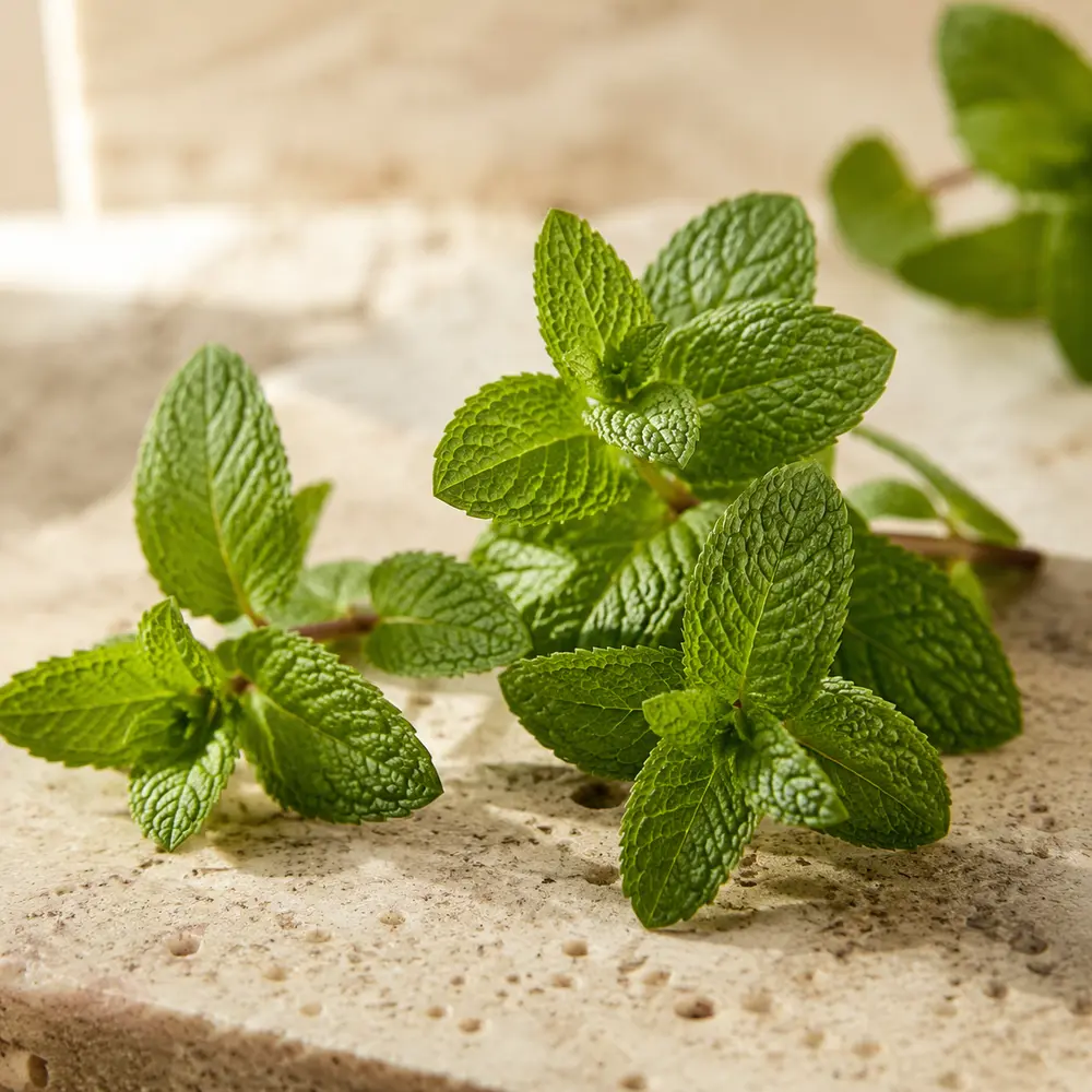 Fresh mint leaves for a cooling scalp care routine