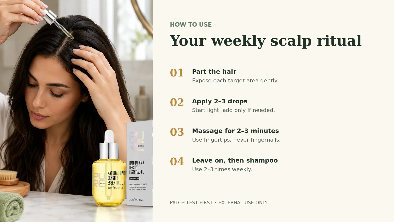 How to use PURC hair density scalp oil in four simple steps