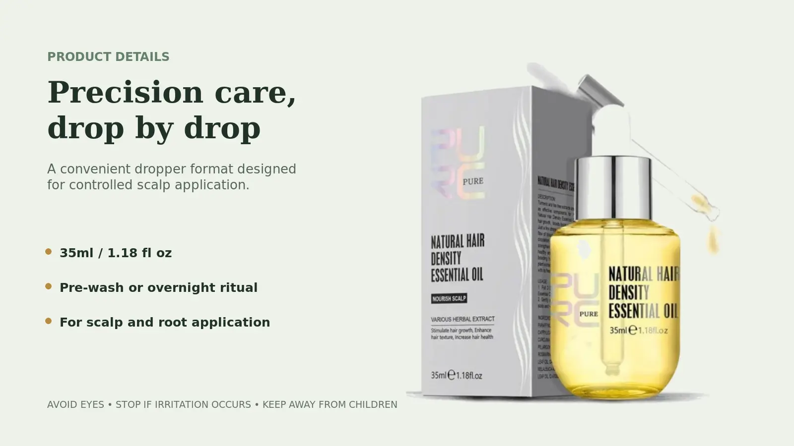 PURC Natural Hair Density Essential Oil 35ml details and precautions