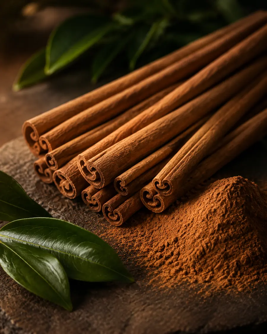 Cinnamon sticks and ground cinnamon featured in botanical hair care