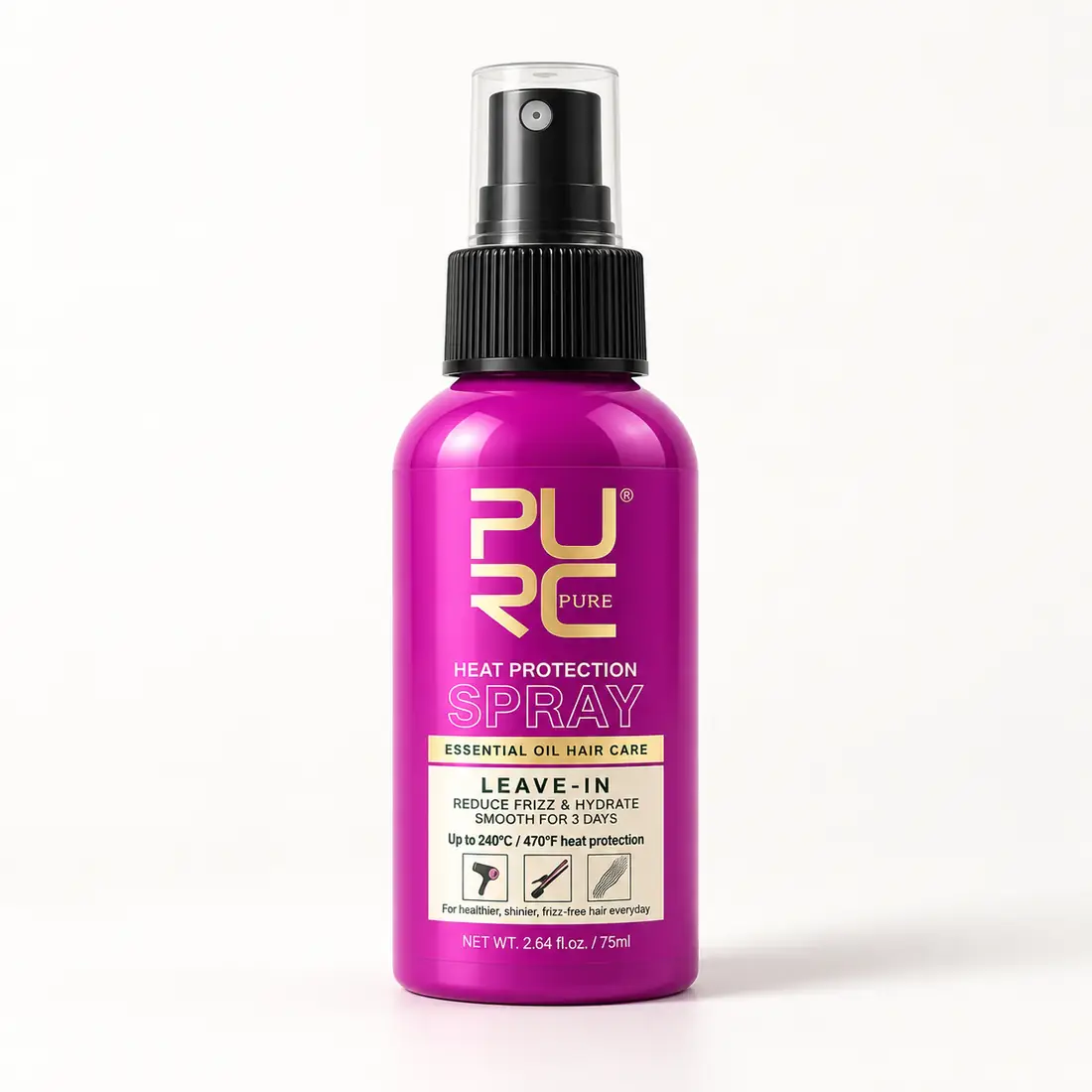 PURC Heat Protection Spray 75ml for heat styling and frizz control