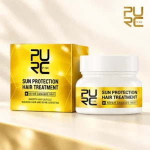 PURC Sun Protection Hair Treatment Mask yellow box and white jar with PURCPure logo