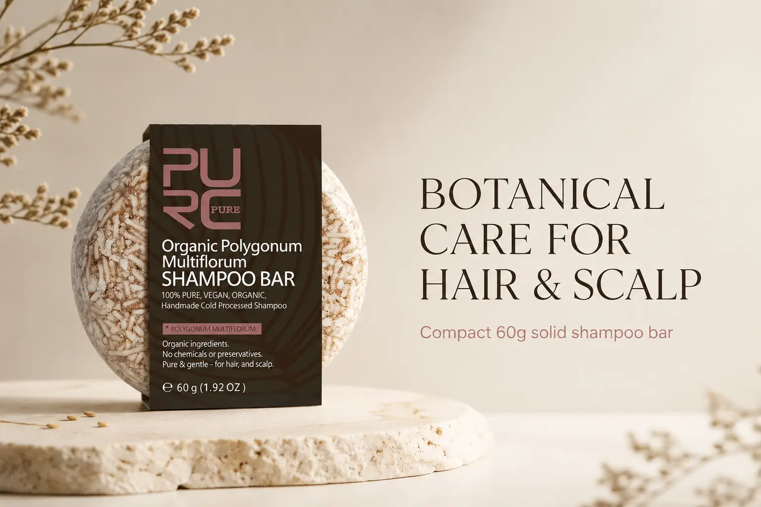 PURC Polygonum shampoo bar for botanical hair and scalp care