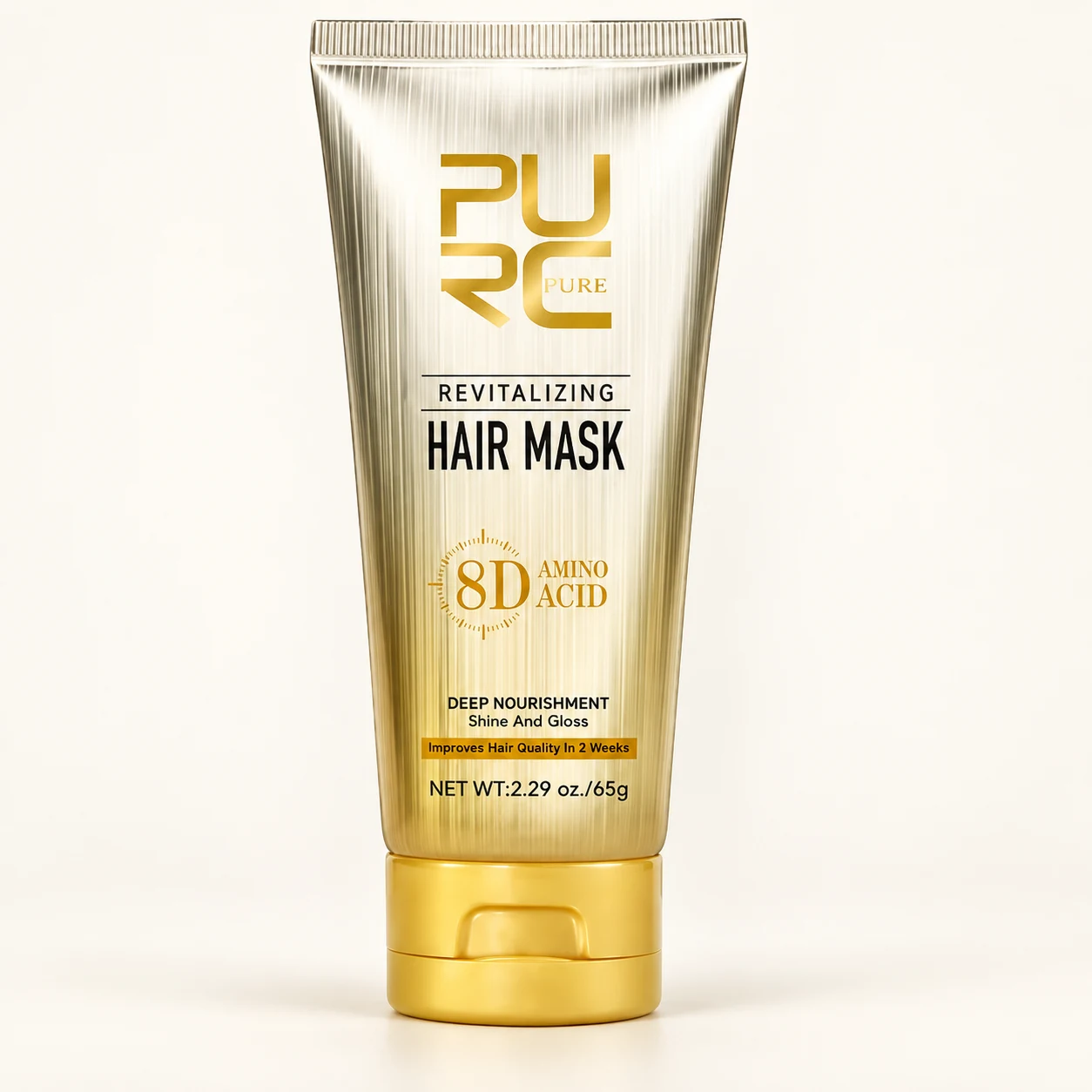 PURC 8D Amino Acid Hair Mask 65g gold tube on an ivory background