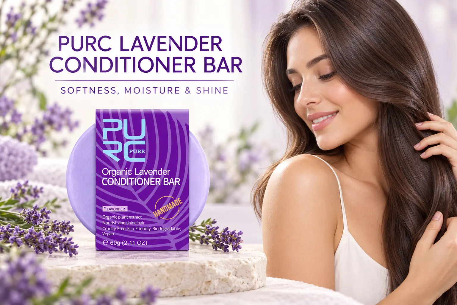 PURC Lavender Conditioner Bar for soft moisturized and shiny-looking hair