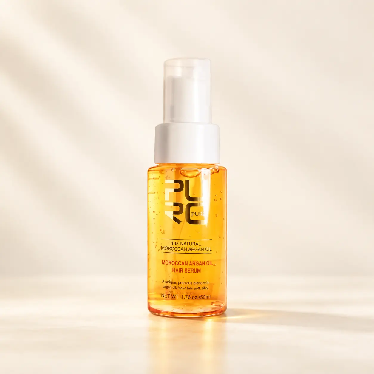 PURC Moroccan Argan Oil Hair Serum 50 ml amber pump bottle front view