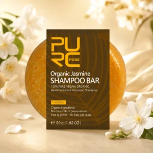 PURC Organic Jasmine Shampoo Bar 60g with amber solid shampoo bar