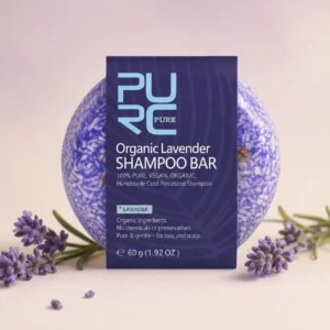 PURC Organic Lavender Shampoo Bar 60g with purple solid shampoo bar