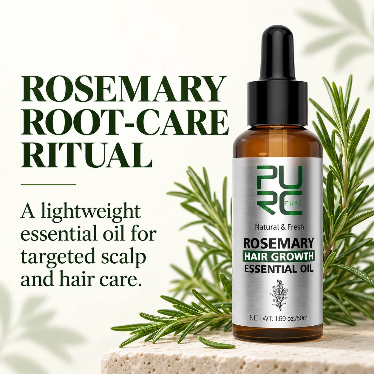 PURC Rosemary Hair Growth Essential Oil overview for a targeted scalp and hair care routine