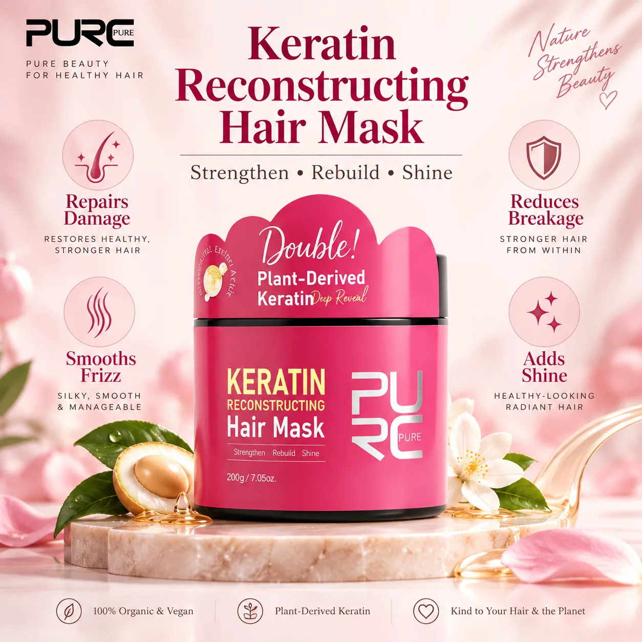 PURC Keratin Reconstructing Hair Mask for stronger smoother and shinier hair
