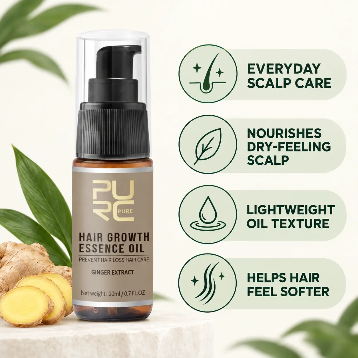 PURC Hair Growth Essence Oil everyday scalp care benefits infographic