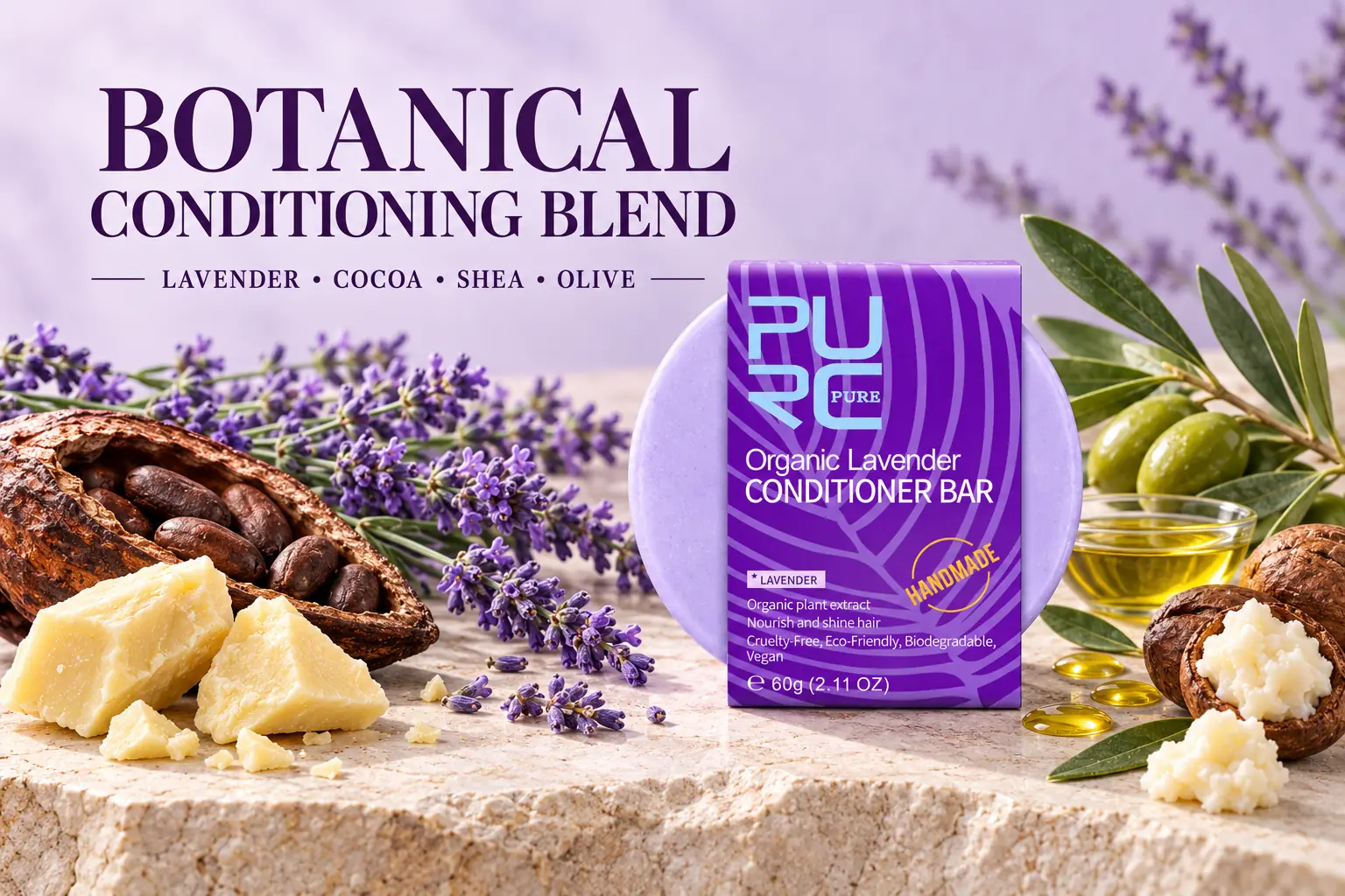PURC Lavender Conditioner Bar botanical blend with lavender cocoa shea and olive