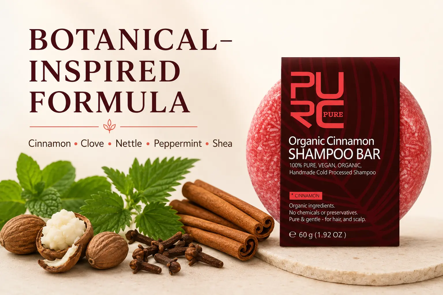 Cinnamon shampoo bar formula with clove nettle peppermint and shea