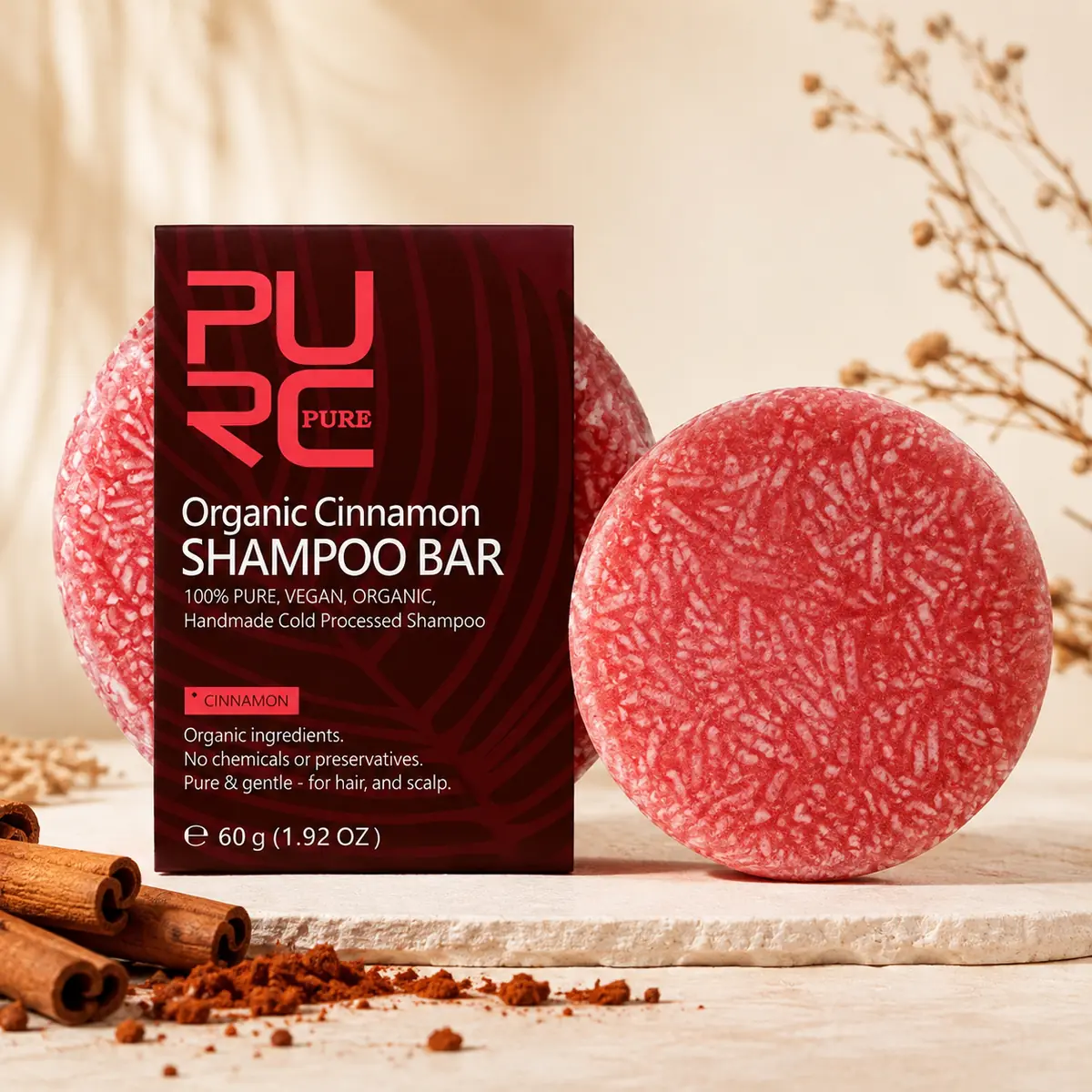 Handcrafted organic cinnamon shampoo bar texture