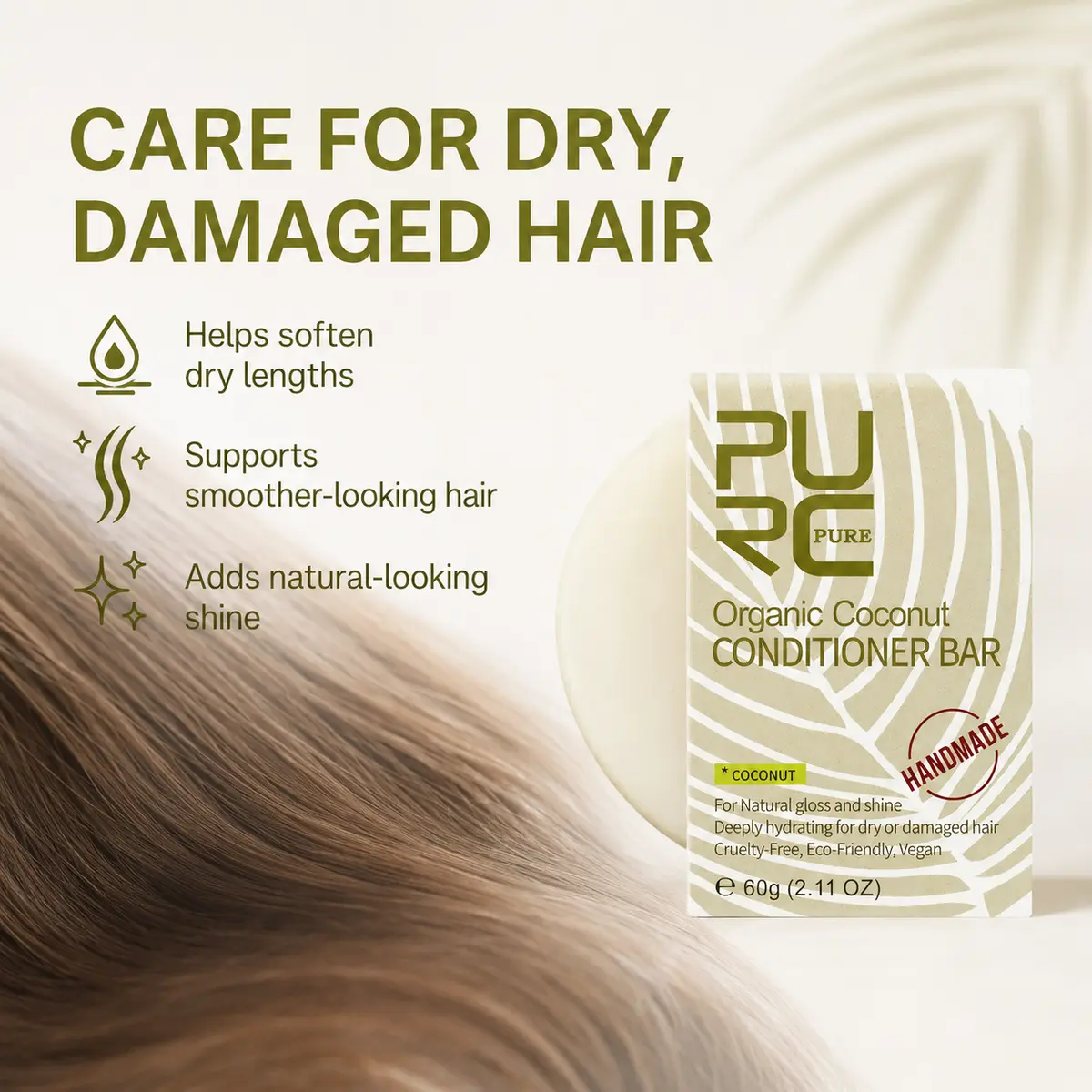 Coconut conditioner bar benefits for dry and damaged hair lengths