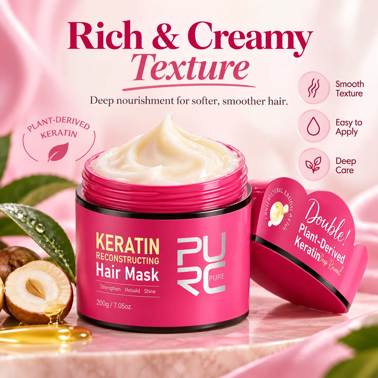 Rich creamy texture of PURC Keratin Reconstructing Hair Mask