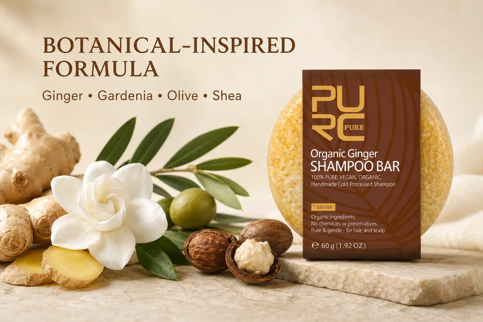 Ginger shampoo bar formula with gardenia olive and shea