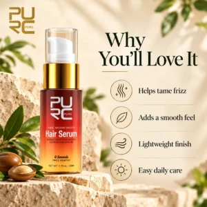 PURC hair smoothing serum for silky smooth hair and non-greasy finishing care