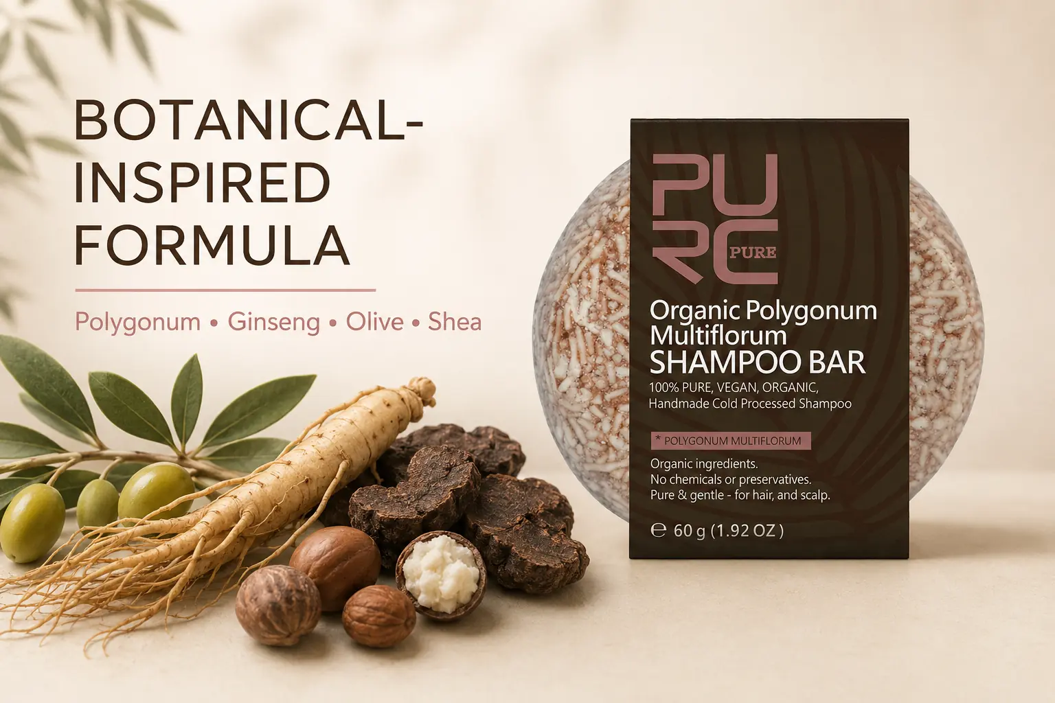 Polygonum shampoo bar formula with ginseng olive and shea