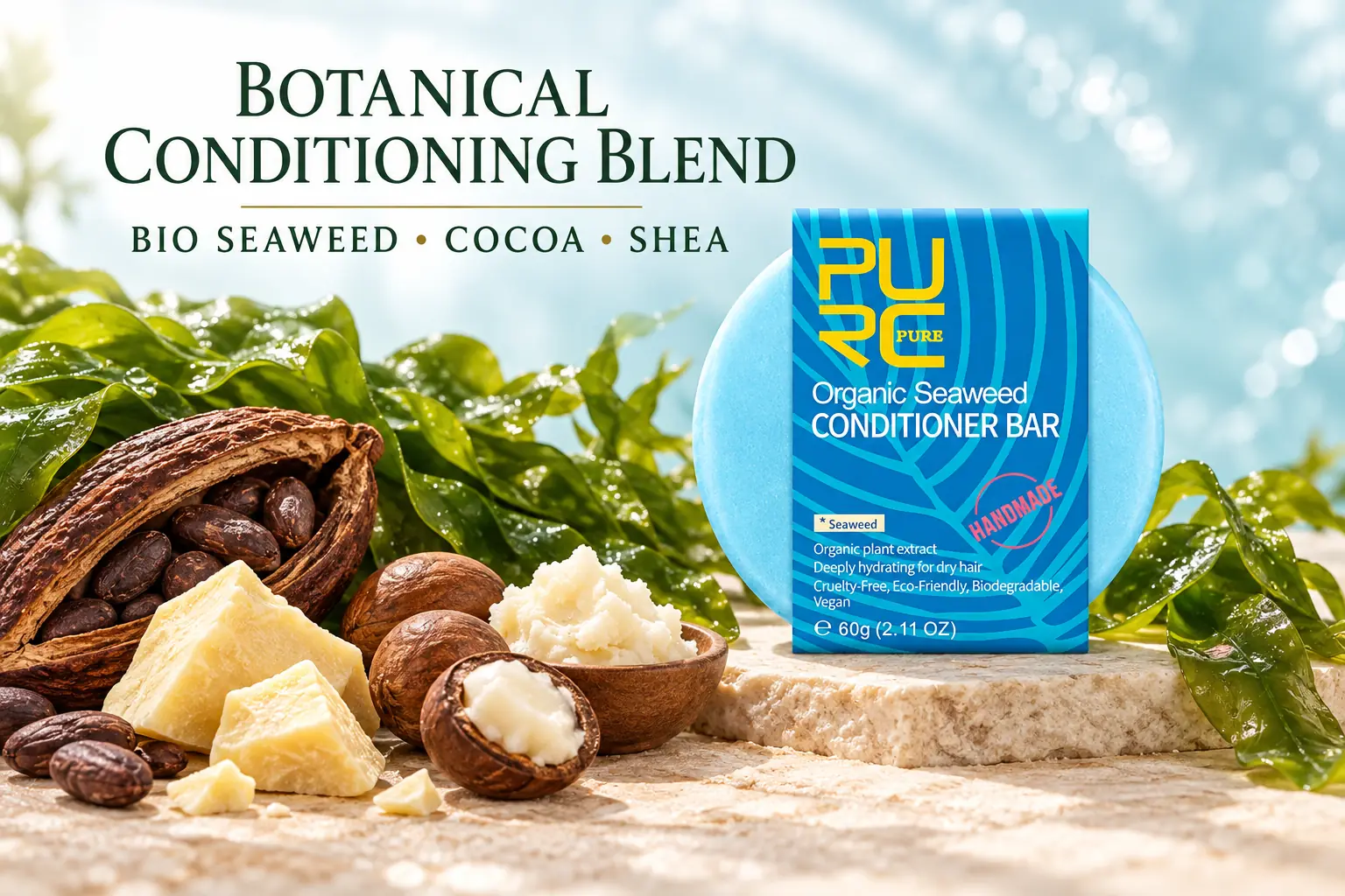 PURC Bio Seaweed Conditioner Bar botanical blend with seaweed cocoa and shea