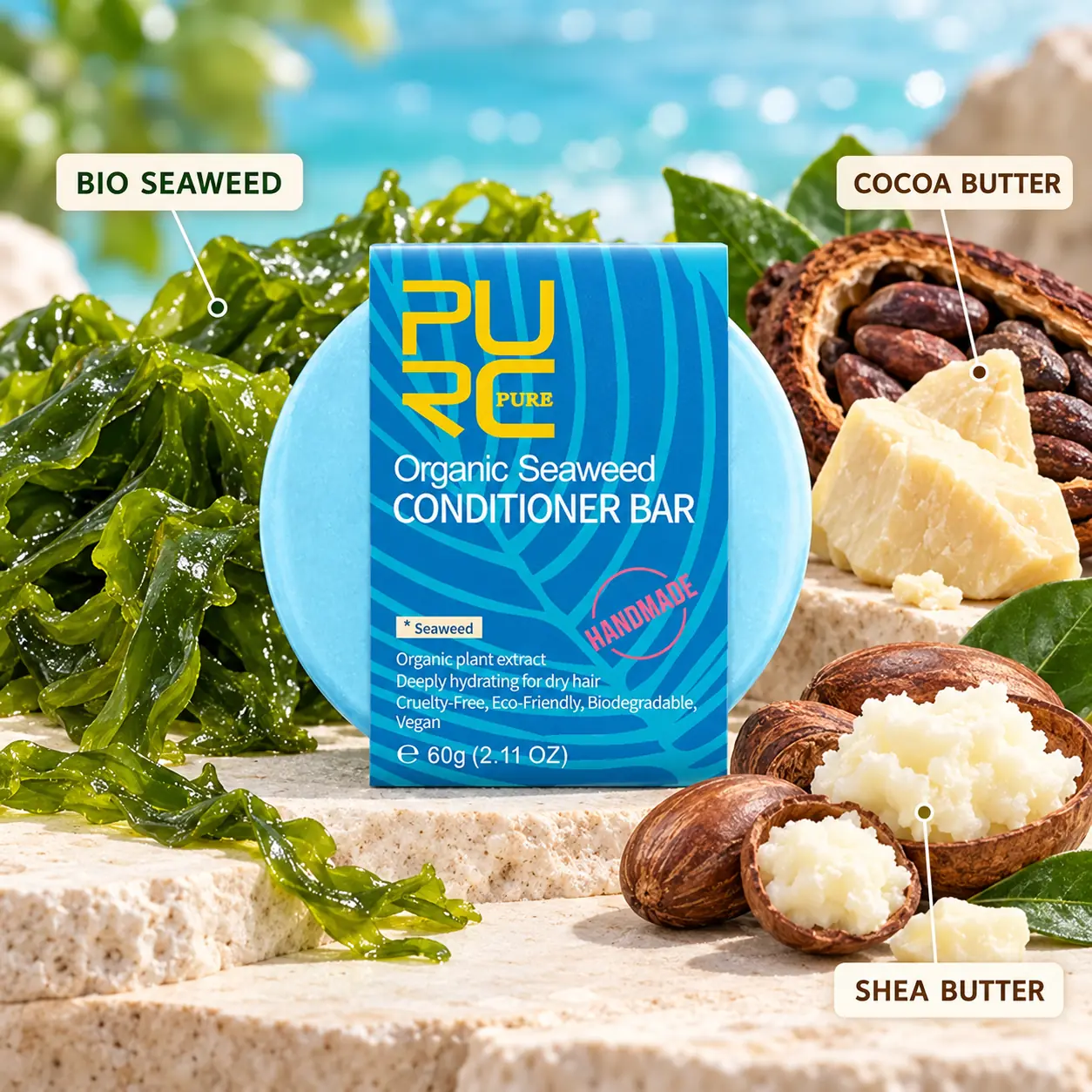 PURC Bio Seaweed Conditioner Bar with bio seaweed cocoa butter and shea butter