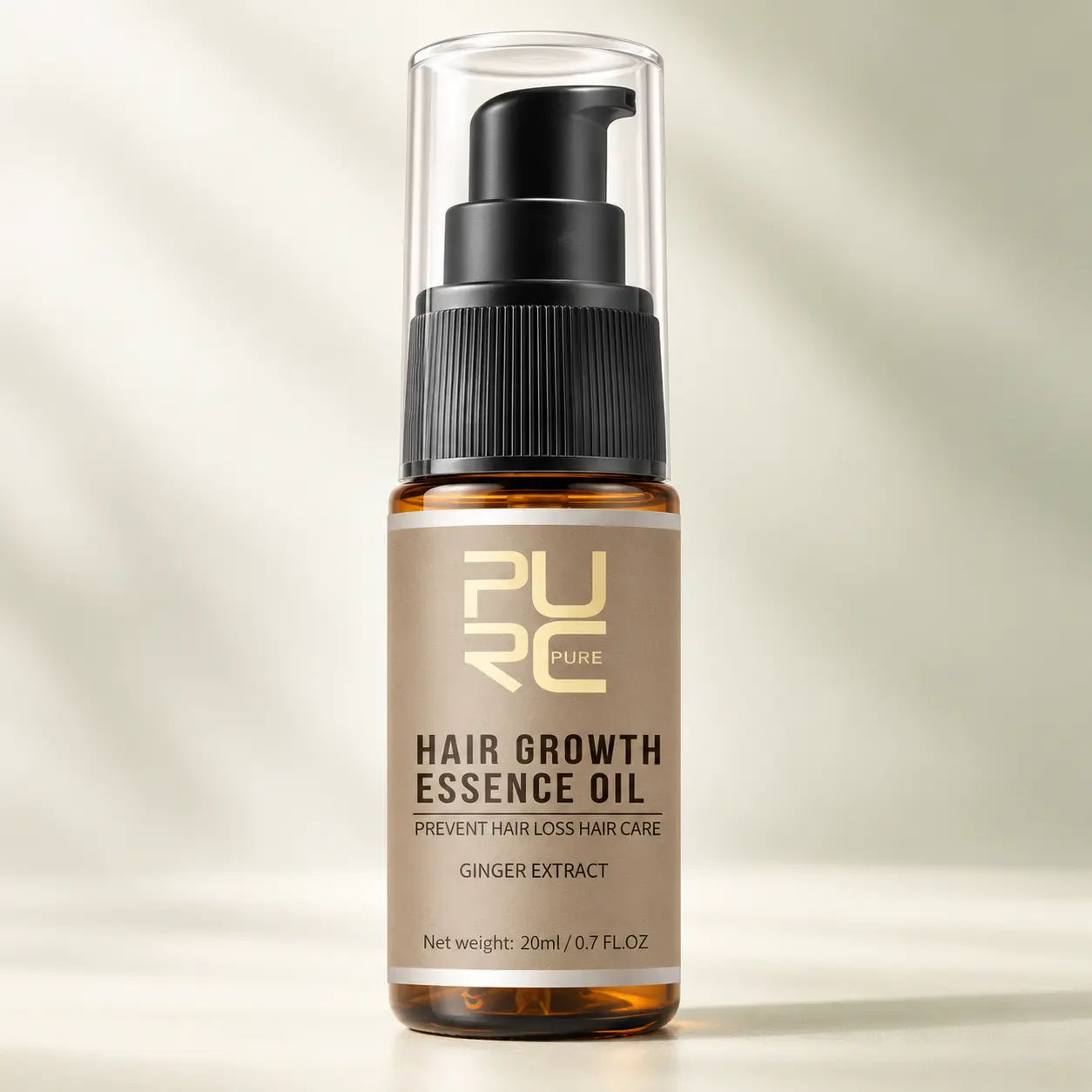 PURC Hair Growth Essence Oil with ginger extract 20ml bottle on white background