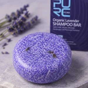 Close-up angle showing PURC Lavender Shampoo Bar texture
