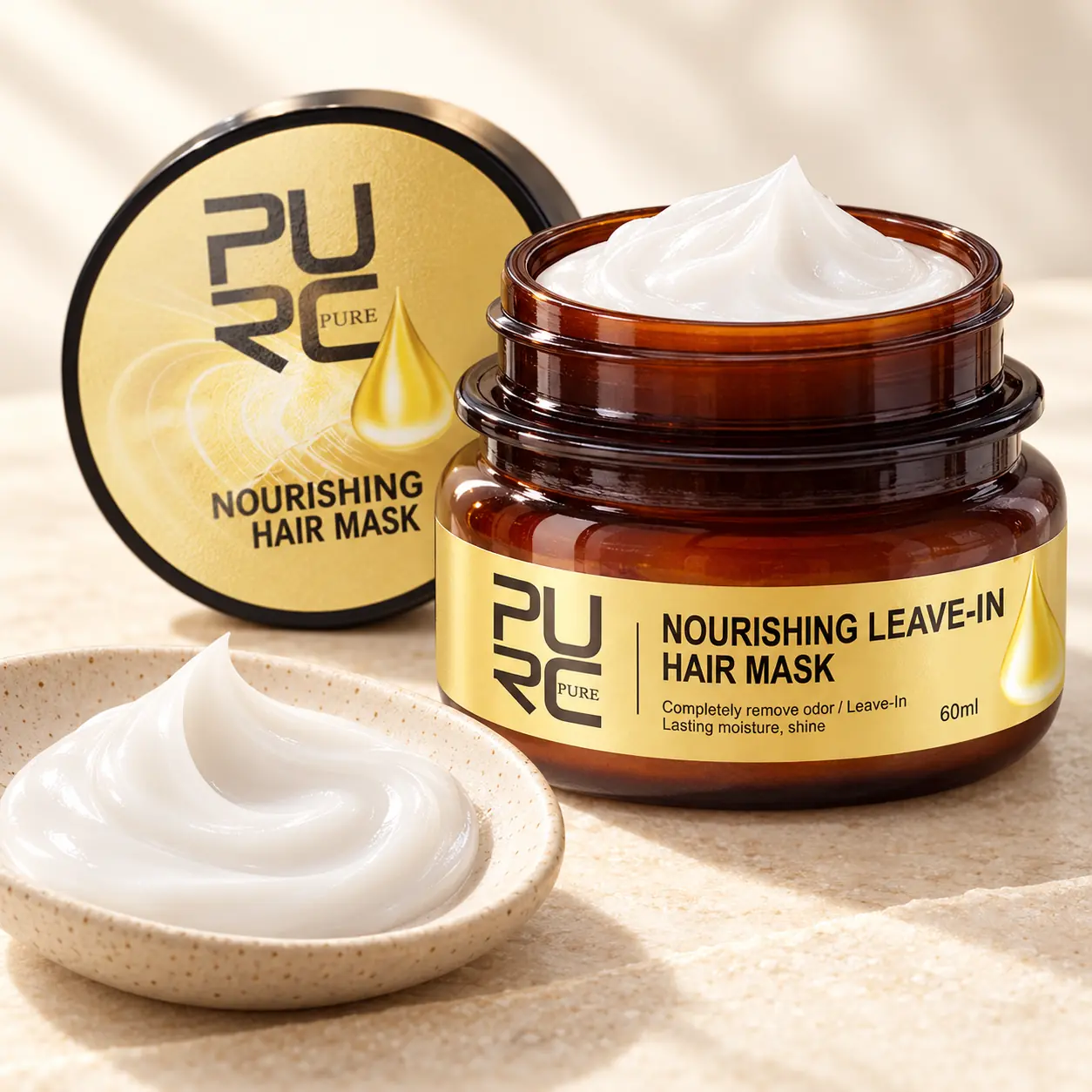 PURC Nourishing Leave-In Hair Mask open jar with smooth white cream texture detail
