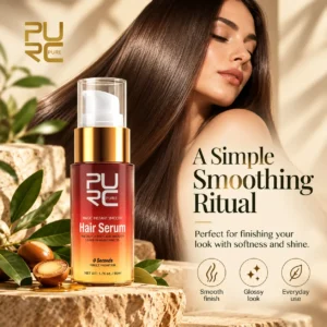 PURC lightweight non-greasy hair serum with glossy oil texture and nourishing care