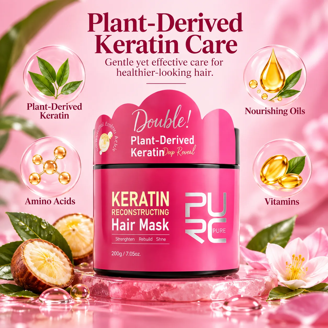 PURC Plant Derived Keratin Hair Mask with nourishing oils amino acids and vitamins