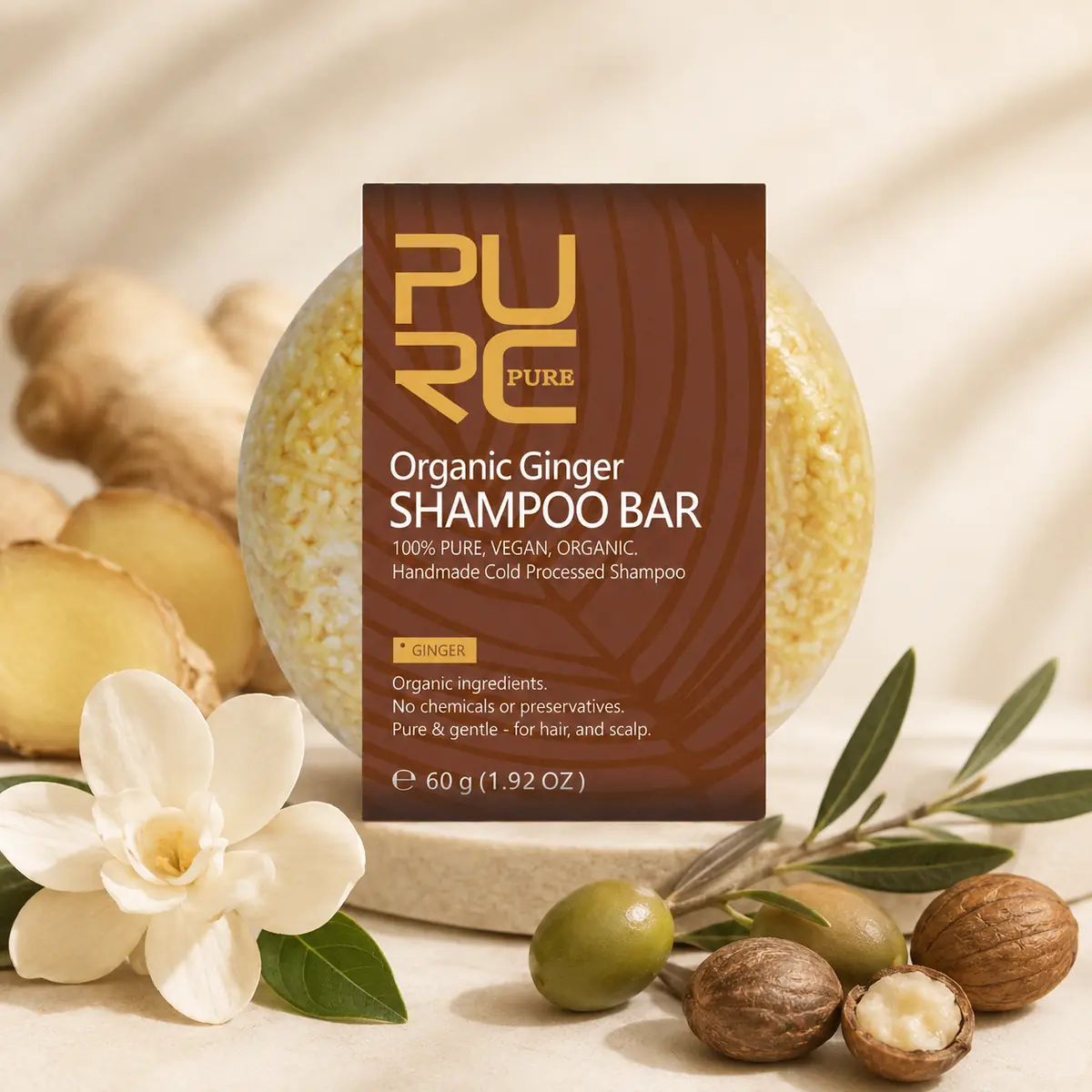 Ginger shampoo bar with botanical ingredients