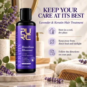 PURC Brazilian Blowout Lavender Keratin Treatment with smoothing hair care benefits