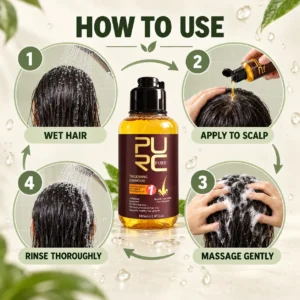 How to use PURC Herbal Ginseng Hair Growth Shampoo in four simple steps