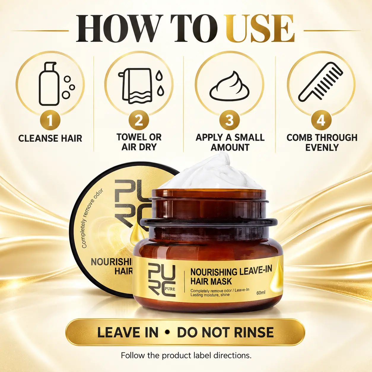 How to use PURC Nourishing Leave-In Hair Mask in four simple no-rinse steps