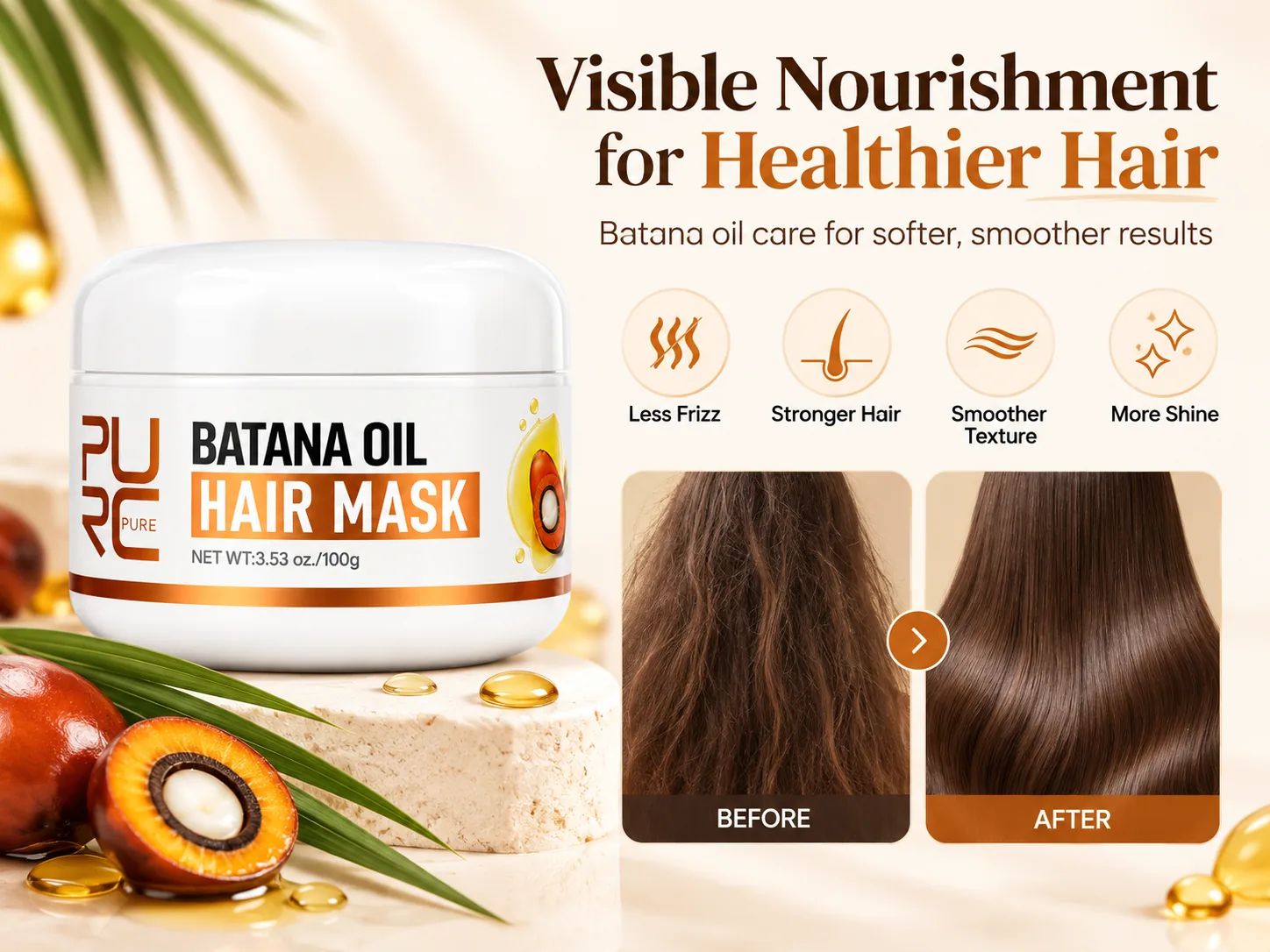 How to use PURC Batana Oil Hair Mask on damp hair for deep conditioning