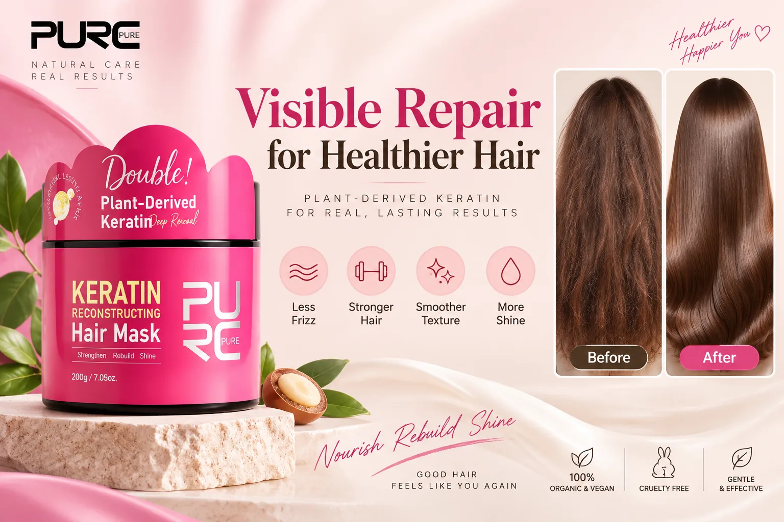 PURC Keratin Hair Mask for visibly smoother healthier looking hair