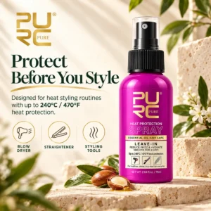 PURC Heat Protection Spray botanical hair care for heat styling and frizz control