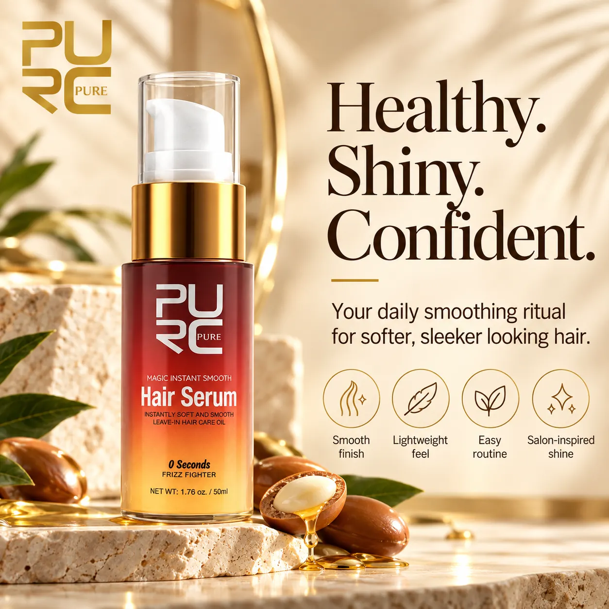 PURC hair smoothing serum before and after image for smoother shinier hair appearance