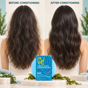 PURC Bio Seaweed Conditioner Bar before and after conditioning comparison for smoother-looking hair