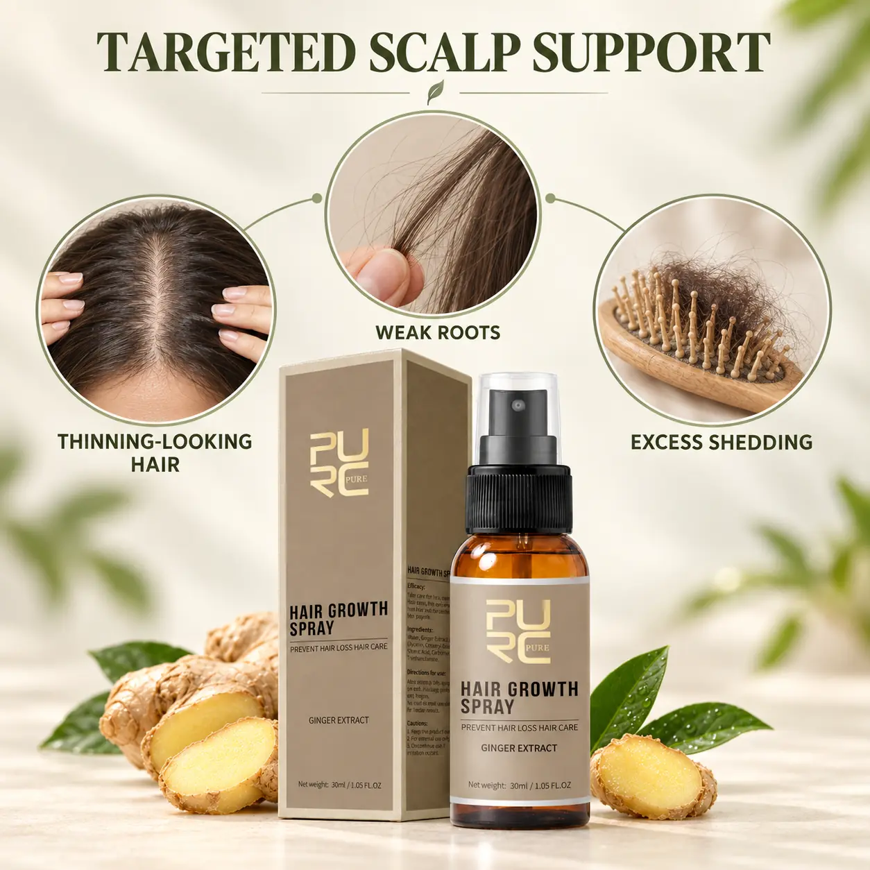 PURC Hair Growth Spray for thinning-looking hair weak roots and excess shedding