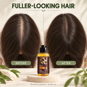 PURC Herbal Ginseng Hair Growth Shampoo illustrative before and after fuller-looking hair comparison